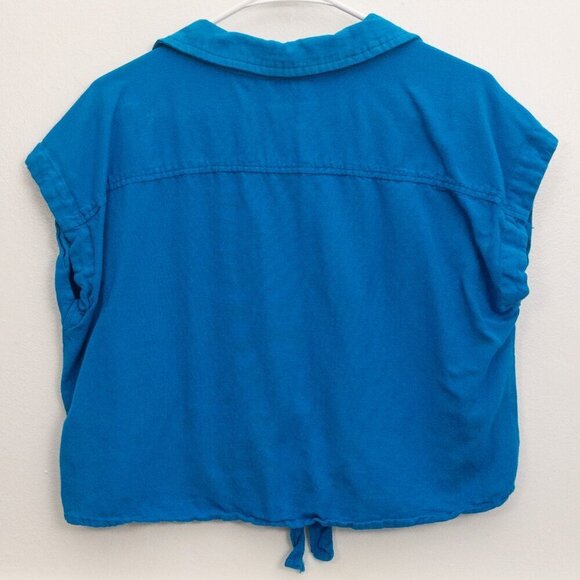 Midnight Sky Cobalt Blue Tie-Front Linen Blend Shirt – Size L - Picture 2 of 3